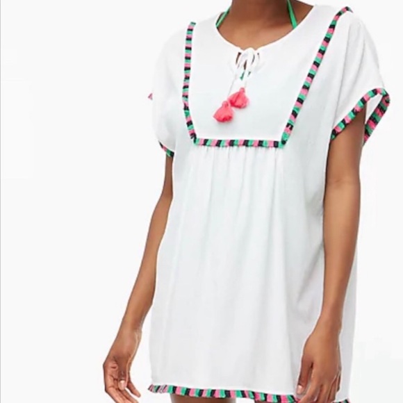 J. Crew Other - J. CREW Fringe Trim Swim Coverup XXL White Pool Beach Cover up